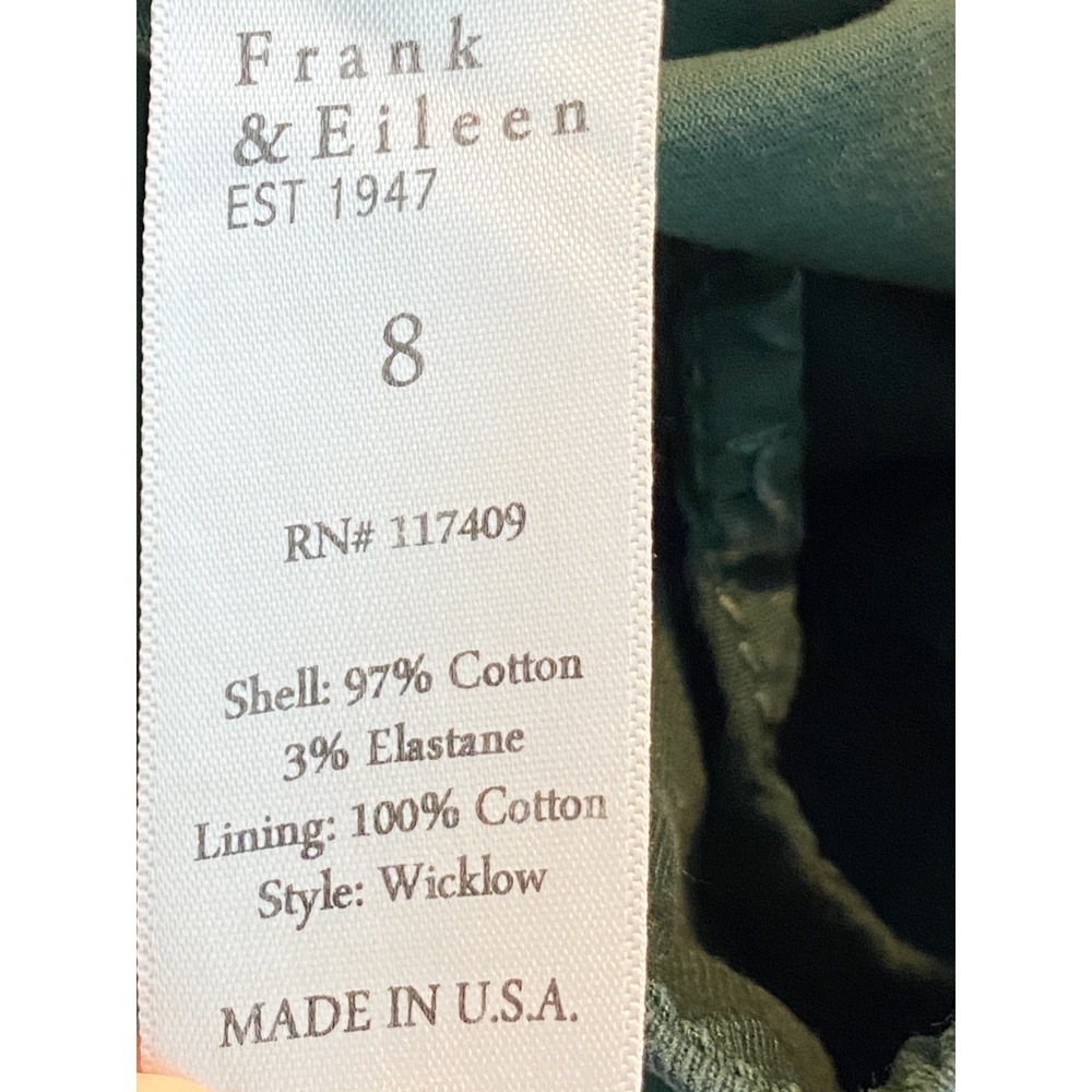 Frank & Eileen Womens Wicklow Chino Pants 8 Green Raw Hem Italian Cotton Classic - Picture 10 of 12